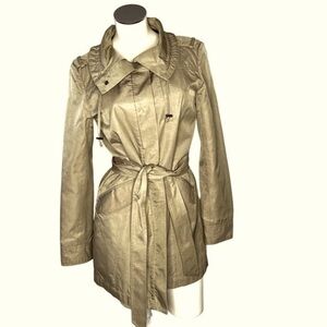 ANN TAYLOR Khaki Tan Trench Coat with Snap Button Front Tie Belt Women's Size S